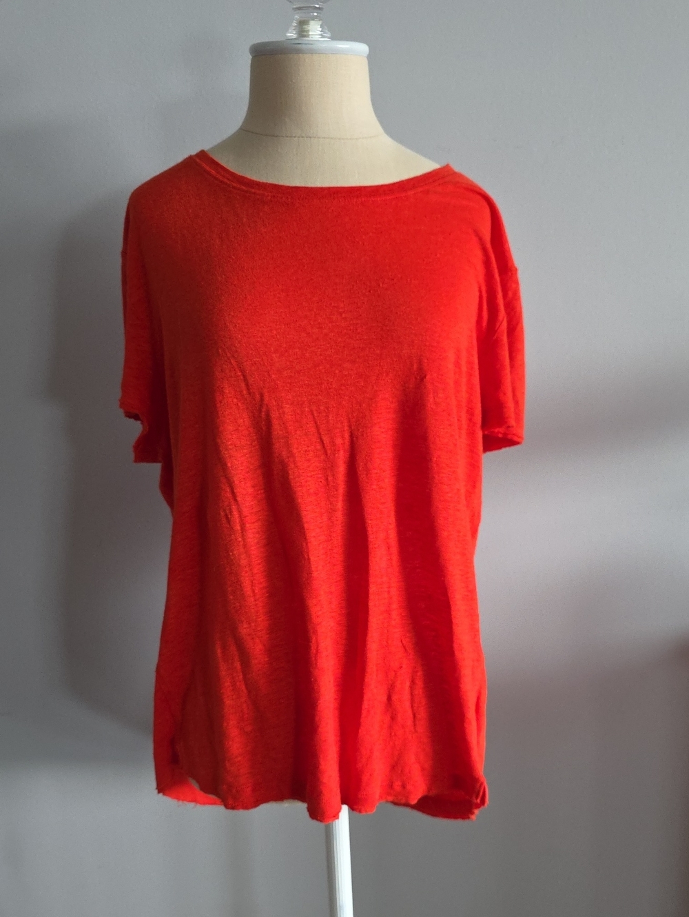 Frame 100% Organic Linen Red Orange Short Sleeve Top